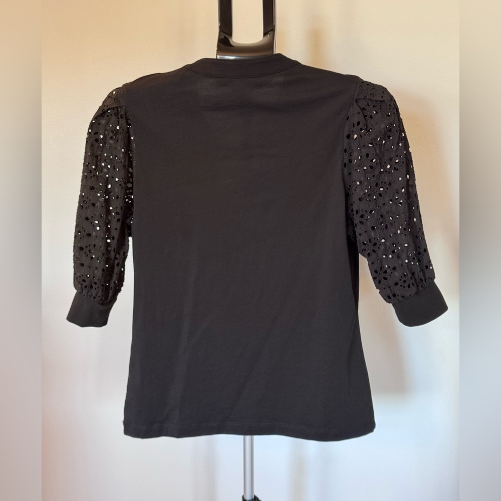 Veronica Beard Black Coralee Eyelet Puff Sleeve Top Size L - Picture 5 of 6